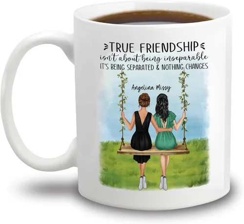 Vista 9 de Taza personalizada con texto en inglés "There Are Friends There Is Family And Then There Are Friends That Become Family", taza de café personalizada