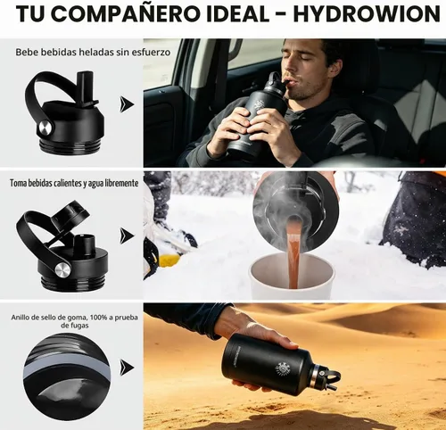 Vista 4 de Botella de agua aislada de acero inoxidable de 64 onzas con tapa de popote Verde militar