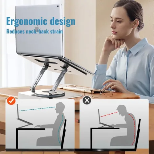 Vista 8 de Soporte para computadora portátil para escritorio, altura y ángulo ajustables, elevador portátil de aluminio para laptop y soporte para monitor