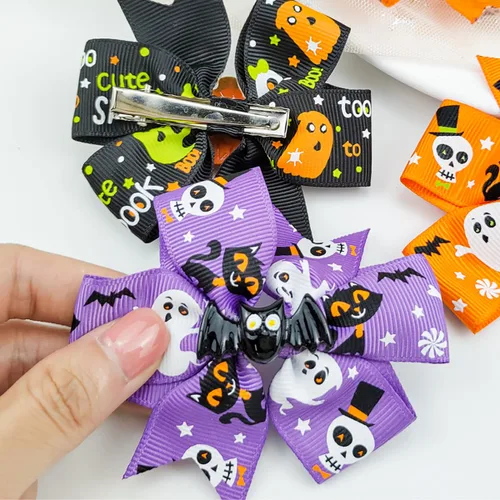 Vista 5 de Pinzas para el cabello de Halloween, pinzas para el cabello de murciélagos de calabaza, accesorios para el cabello del día de los muertos Estilo1