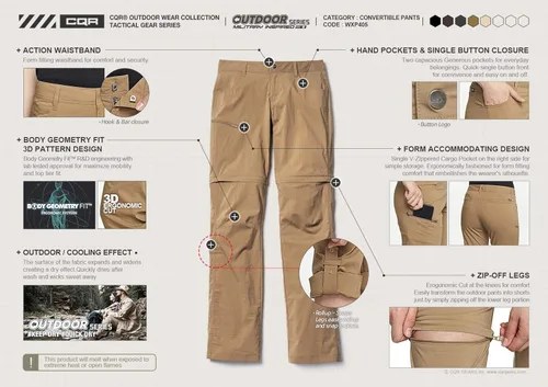 Vista 4 de Pantalón Cqr de senderismo, convertibles, ligeros, elásticos, de secado rápido, con cierre zipper, de safari, aire libre, para mujer