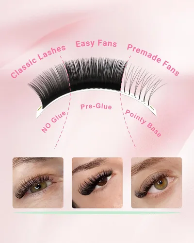 Vista 3 de NAGARAKU Easy Fan - Extensiones de pestañas con volumen, 0.07 D 0.354 in, negro mate Soft Faux Mink PBT Fiber, Rapid Self Blooming Fans 2D-20D