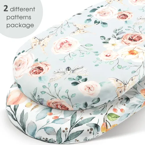 Vista 2 de GRSSDER Juego de 2 sábanas elásticas ultra suaves para cuna, ajuste universal para cuna de bebé, colchón rectangular ovalado, flores y frutas