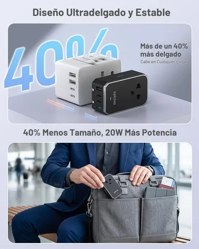 Vista 4 de EPICKA Adaptador de viaje universal Air 20W PD&QC con 1AC/3USB-C/1USB-A 20W-Negro