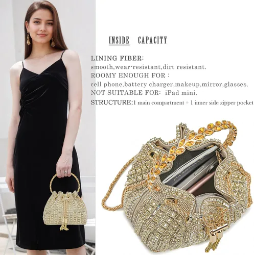Vista 4 de Bolso de noche con diamantes brillantes para mujer, bolso de mano con diamantes de imitación para fiesta, baile de graduación, cóctel