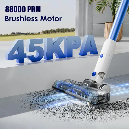 Vista 2 de Aspiradora inalámbrica con autoportante, aspiradora de palo de 45 KPA, motor sin escobillas de 88,000 RPM y pantalla LED, antienredos, aspiradoras
