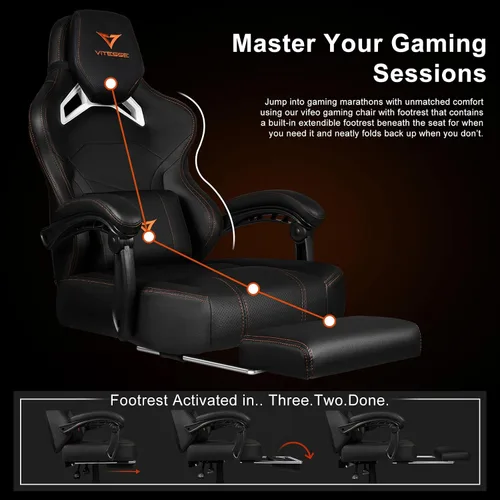 Vista 5 de VITESSE Silla de juegos grande y alta, capacidad de peso de 400 libras con reposapiés, silla ergonómica de videojuegos para adultos