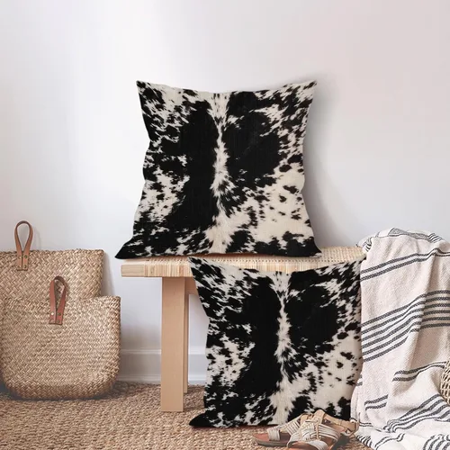 Vista 3 de Fundas de almohada con estampado de piel de vaca de 18 x 18 pulgadas, blanco y negro con manchas de vaca, fundas de almohada cuadradas decorativas