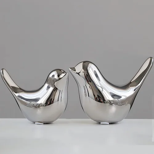 Vista 9 de FANTESTICRYAN Estatuas de pájaros pequeños, decoración dorada para el hogar, estilo moderno, adornos decorativos para sala de estar, dormitorio