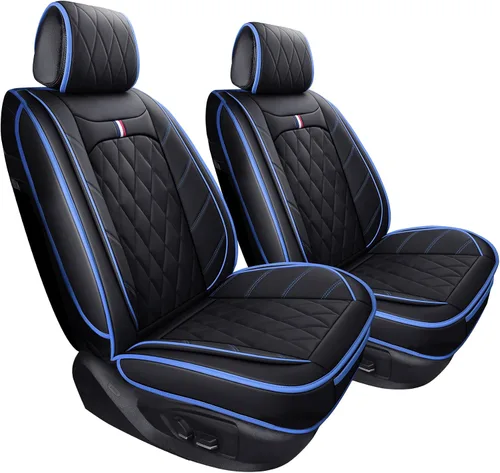 Vista 7 de 2 fundas de asiento delantero de capitán, impermeables, de piel, ajuste universal, color negro Compatible con Honda Civic CRV Toyota 4Runner