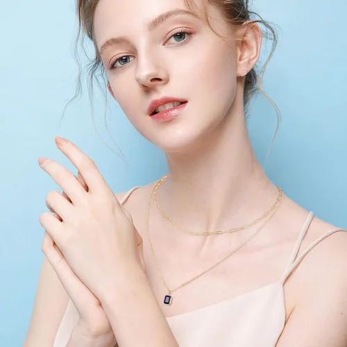 Vista 4 de Vrsilver Collares de oro en capas para mujer, collar de oro sólido sobre piedra natal para mujer, gargantilla de cadena con clip en capas