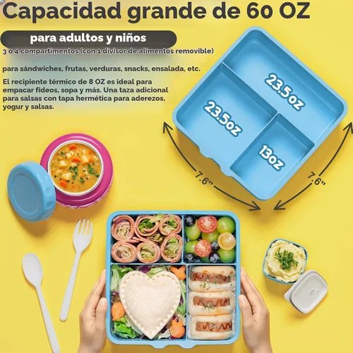Vista 6 de Fimibuke Lonchera Bento para niños con tarro de comida, caja Bento a prueba de fugas con tarro de comida aislado de 8.5 onzas, bolsa de almuerzo