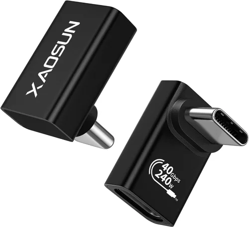 Vista 10 de XAOSUN Adaptador USB C de 90 grados, ángulo recto, 240 W, 40 Gbps, conector USB tipo C Thunderbolt 4 para MacBook, teléfono, Rog Ally, Steam Deck