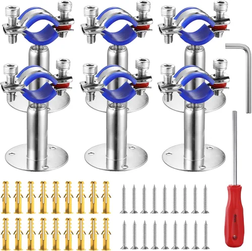 Vista 9 de 6 piezas de soportes de tubo para montaje en pared y techo, de acero inoxidable 304, adecuados para tubo con diámetro exterior de 15-19 mm, altura