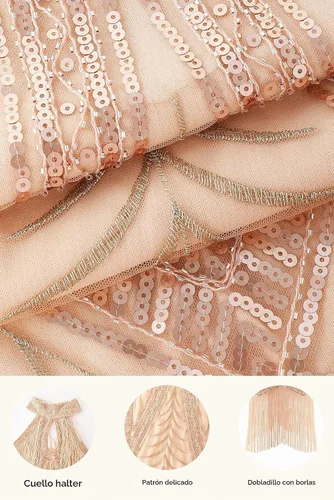 Vista 5 de BABEYOND Vestido de flapper de los años 20 Vestidos largos con flecos Oro rosado