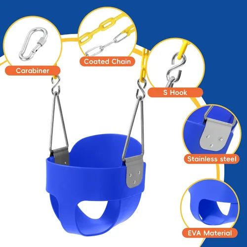 Vista 2 de Take Me Away Juegos de columpios para patio trasero, respaldo alto resistente, asiento de columpio para bebé totalmente ajustable con cadenas de Azul