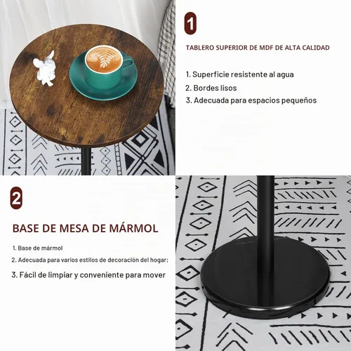 Vista 5 de smusei Paquete de 2 mesas auxiliares redondas pequeñas con base de mármol, mesa de pedestal para espacios pequeños, mesa auxiliar redonda para sala