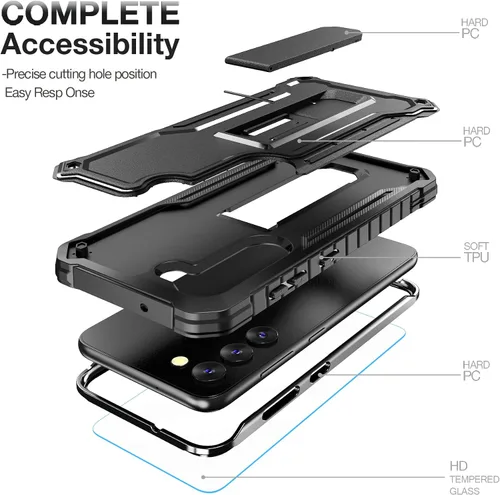 Vista 4 de FITO Funda para Samsung Galaxy S23, doble capa a prueba de golpes resistente para Samsung S23 con protector de pantalla, soporte integrado (negro)