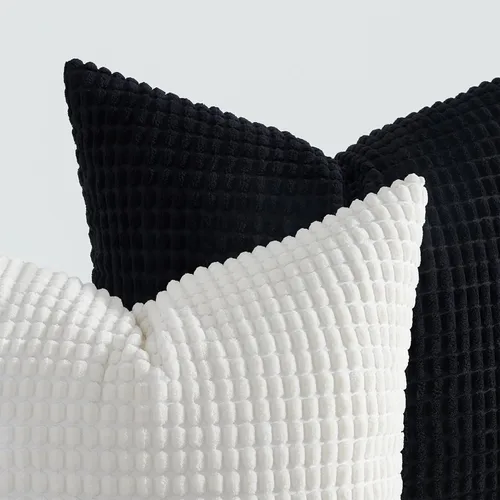 Vista 2 de Topfinel - Paquete de 4 fundas de almohada decorativas en negro y blanco de 16 x 16 pulgadas para sala de estar, sofá, cama, decoración rústica