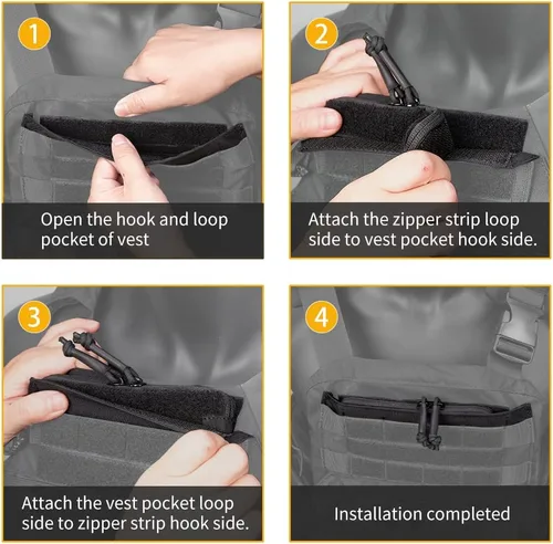 Vista 5 de IDOGEAR Inserto de tira de cremallera para chaleco Combat AVS CPC JPC2.0 Accesorios de bolsillo de gancho y bucle cremalleras dobles 5.9 pulgadas