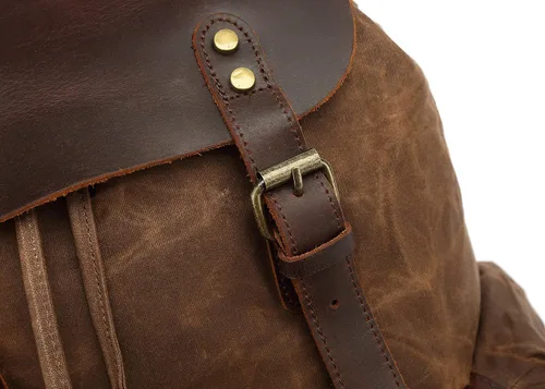 Vista 6 de Mochila de cuero genuino encerado de lona Lmagice para viajes, rústica para portátil en verde ejército Verde militar
