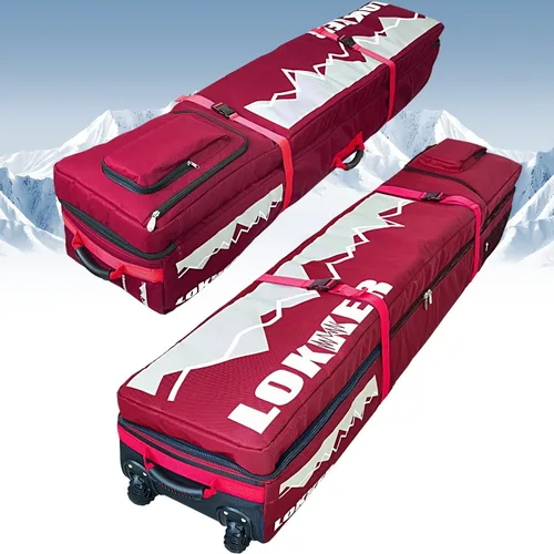 Vista 8 de D900 - Bolsa acolchada de snowboard con ruedas para viajes aéreos, impermeable de 71 pulgadas, gran capacidad para esquís/tablas de snowboard