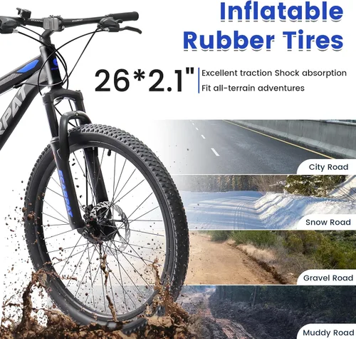 Vista 6 de 26 27.5 inch Mountain Bike Full Suspension, 21-Speed Steel Frame for Men & Women, Mechanical Disc Brakes Mens Mountain Bike, Outdoor Cycling