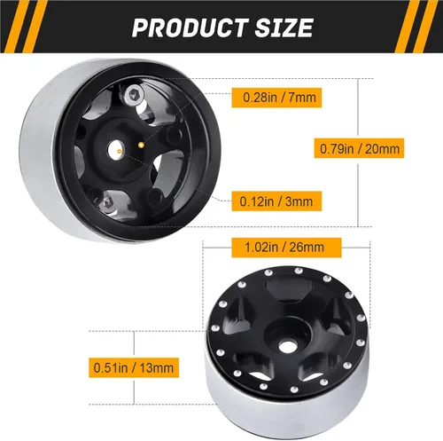 Vista 2 de Ruedas Micro 1.0 Beadlock con tuercas de seguridad para actualizaciones mecanizadas CNC de aluminio SCX24 1/24 (paquete de 4) (tipo 1)