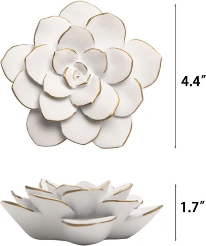 Vista 3 de Cynkeyee Escultura suculenta 3D para colgar en la pared, decoración de arte floral de resina de loto blanco para dormitorio, sala de estar, patio
