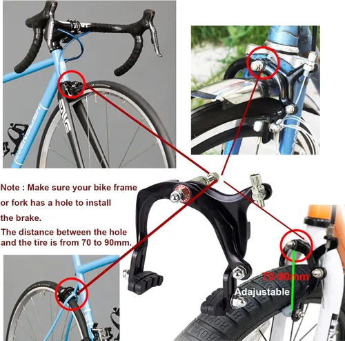 Vista 7 de Mimoke 2 pares de freno C brazo de freno de bicicleta freno delantero y trasero V-freno con pastillas de 2.756 in brazo largo 4.331 in aleación