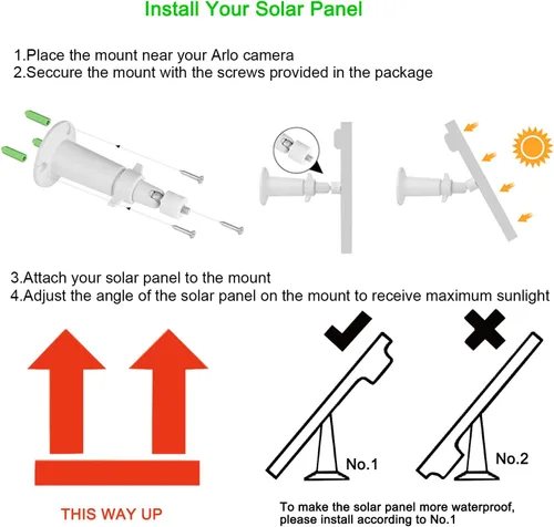 Vista 5 de iTODOS Panel solar compatible con Arlo Pro y Arlo Pro 2, cable de carga de alimentación para exteriores de 11.8 pies y montaje ajustable,