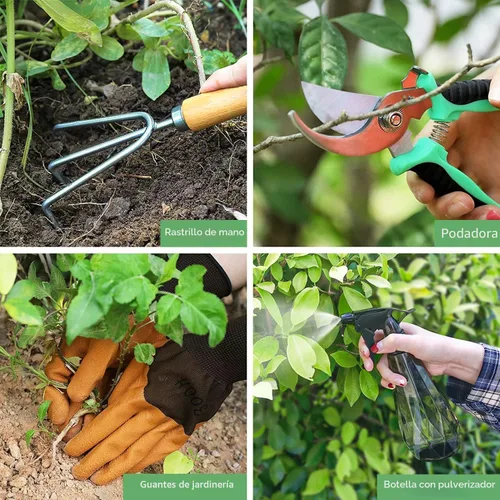 Vista 5 de Grenebo Herramientas de jardinería 9 piezas de herramientas de mano de jardín resistentes con herramientas de jardín de moda y duradera, bolsa