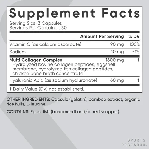 Vista 5 de Sports Research® Péptidos de colágeno múltiple con ácido hialurónico, 90
