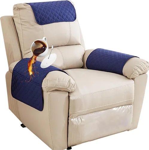 Vista 32 de Funda para Reposabrazos de Sofá, Funda para Reposacabezas de Silla Reclinable, Funda de Sillón con Bolsillos, Protector de Muebles Acolchado Beige
