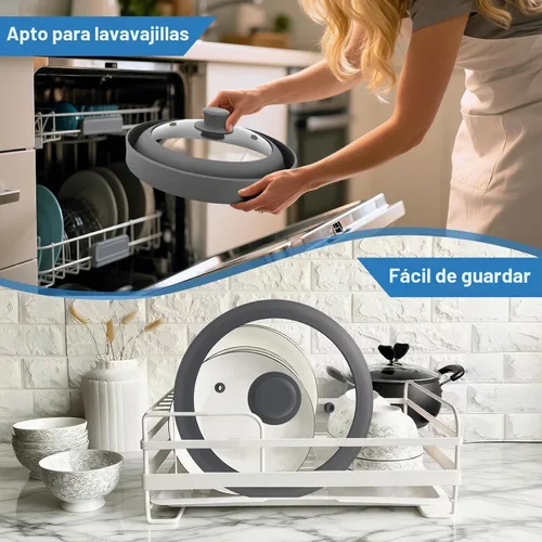 Vista 6 de Cubierta de vidrio para microondas para alimentos, cubierta plegable de silicona para salpicaduras de microondas de 10.5 pulgadas, cubierta