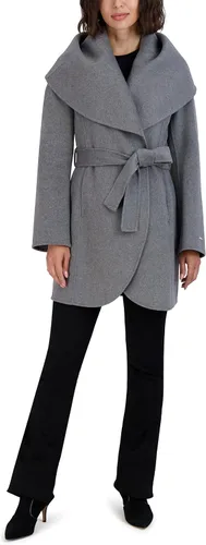 Vista 5 de TAHARI Women's Double Face Wool Blend Wrap Coat with Oversized Collar