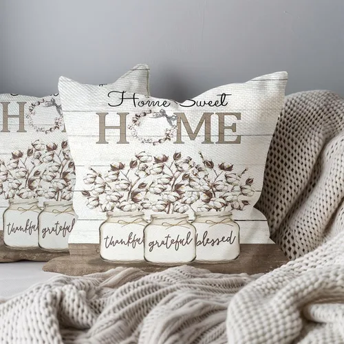 Vista 4 de Fundas de almohada suaves con diseño de flores rústicas para sofá, dormitorio, sala de estar, 18 x 18 pulgadas, 2