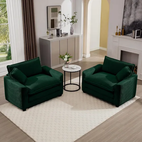 Vista 4 de KEIKI Juego de sofá de 2 piezas con 2 sofás individuales de pana extragrandes, juego de sillas decorativas modernas de 2 plazas tapizadas con 2