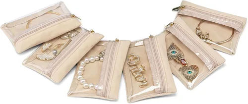 Vista 26 de VLANDO - Bolsa de viaje para joyería, 12 bolsas de terciopelo con A.12 PCS transparente