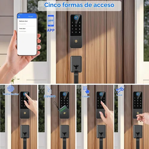 Vista 4 de Cerradura inteligente de puerta de huellas dactilares con teclado, cerrojo de entrada sin llave para puerta delantera, cerraduras inteligentes