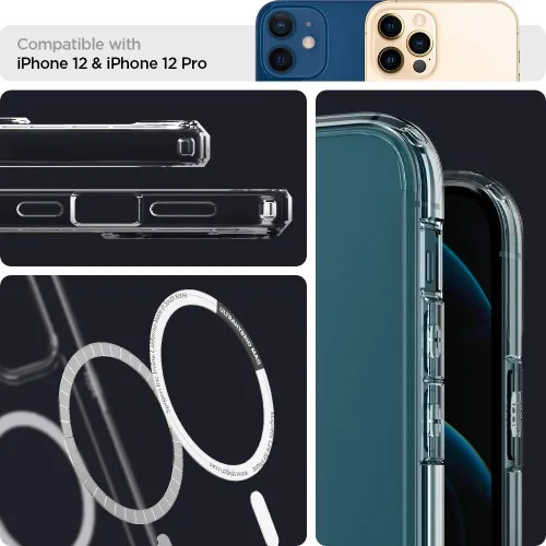 Vista 4 de Spigen Funda para iPhone 12 Pro y iPhone 12, Ultra Hybrid MagFit [antiamarilleo] [compatible con Magsafe] - Transparente