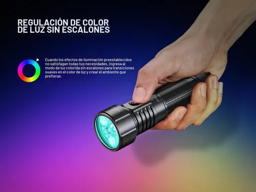 Vista 4 de Fenix LD36R Linterna recargable de 3600 lúmenes, carga rápida USB-C con 6 preajustes RGB y salida de color continuamente ajustable (negro)