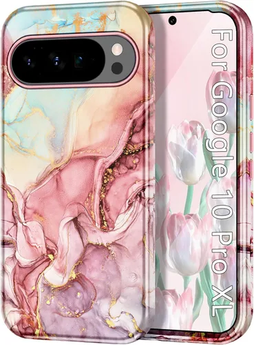 Vista 31 de Btscase Funda para Google Pixel 9 Pro 2024 [grado militar a prueba de golpes] elegante patrón de mármol delgado protector 3 capas de policarbonato
