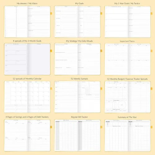 Vista 6 de GoGirl Planner Pro: Agenda semanal y organizador con diseño horizontal + páginas de seguimiento de presupuestos y gastos, diario de objetivos, sin