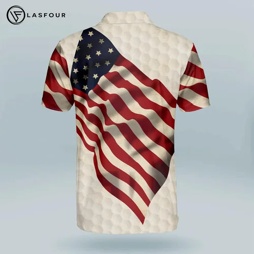 Vista 3 de LASFOUR Polo de golf divertido personalizado para hombre, con bandera americana, polo de golf orgulloso, patriótico 3D para hombre