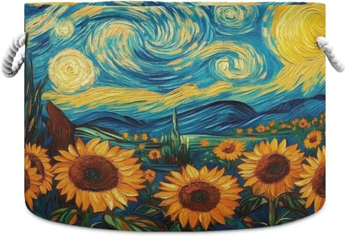 Vista 32 de Cesta de almacenamiento grande plegable bolsa de ropa redonda plegable de tela para la ropa sucia cesta plegable cubo de lavado abstracto moderno