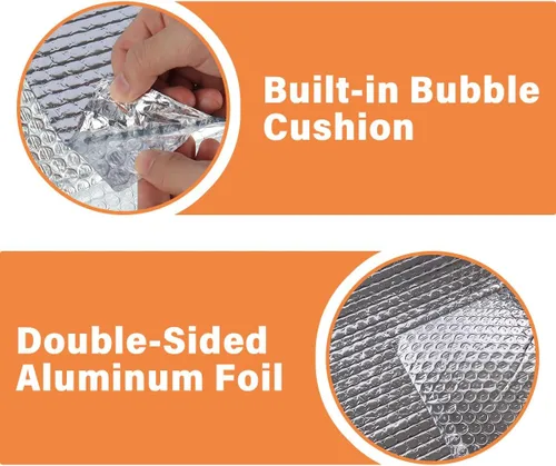 Vista 3 de Rollo de aislamiento reflectante doble, 23.6" X10' Rollo de burbujas de aluminio de doble cara, aislamiento para ventanas de Rv y ventanas