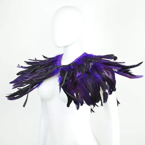 Vista 2 de Feather Shawl for Women - Crow Feathers Collar Halloween Swan Cape Maleficent Witch Costume Accessories