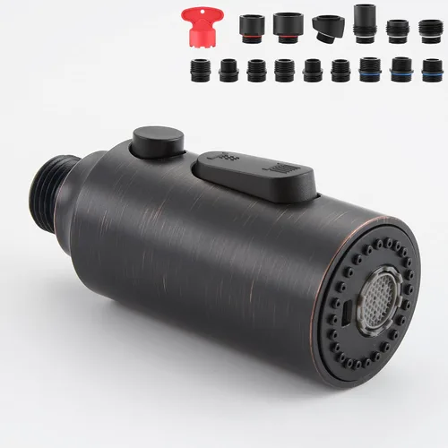 Vista 13 de Cabezal rociador desplegable para fregadero de cocina, repuesto con 15 adaptadores, boquilla rociadora de grifo extraíble de 3 funciones, oro Oro
