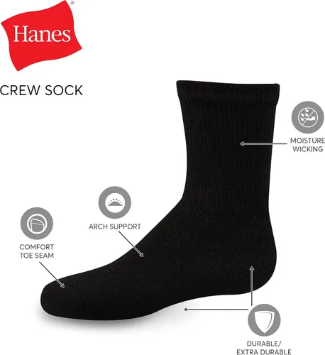 Vista 4 de Hanes boys Hanes Boys' Socks, Double Tough Cushioned Crew Socks, 12-pair Packs